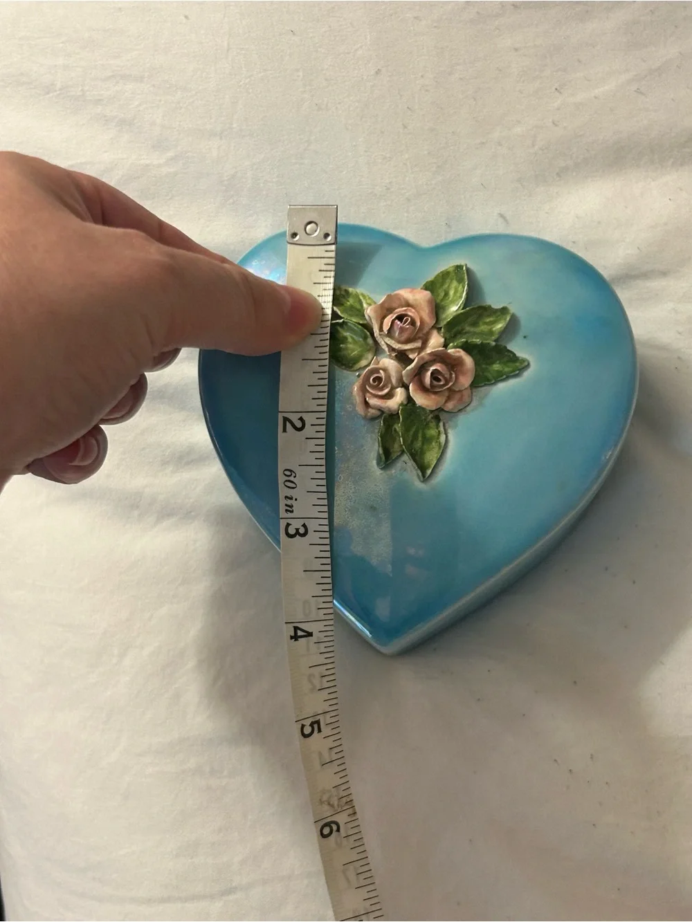Vintage “Signed Anne” AB Coating Heart Floral Trinket Box